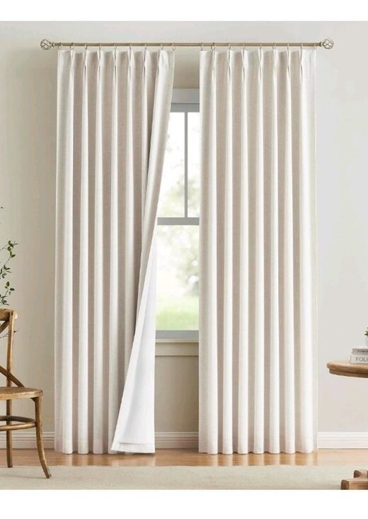 Unbranded Other - Set Of Pinch Pleat Full Blackout Curtains Linen Insulated with Hooks 40"Wx90"L
